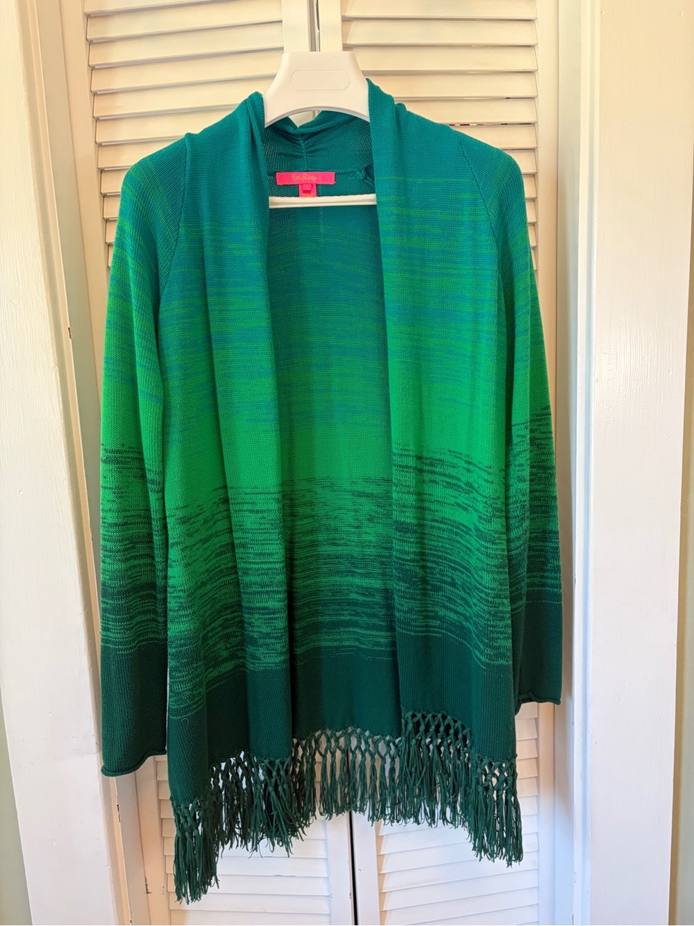 Lilly Pulitzer Blue-Green Ombre Fringed Cardigan
